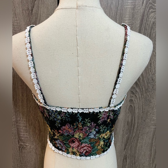 Floral tapestry lace-up corset vintage-style fairycore bustier tank top - Picture 3 of 10